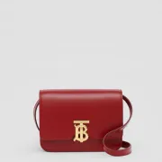 Burberry TB Leather Shoulder Bag - Burgundy Shoulder Bags #B50895