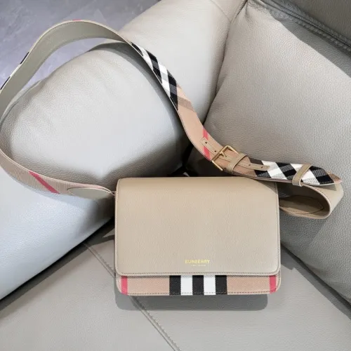 Burberry Women's Crossbody Bag - Beige Leather & Iconic Check Pattern with Pink Accents, Adjustable Signature Strap, Luxury Fashion Shoulder Bag #B56716