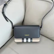 Burberry Women's Crossbody Bag - Black Leather & Iconic Check Pattern, London England Logo, Stylish Shoulder Bag for Luxury Fashion #B56713