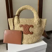 Celine SMALL CABAS THAIS IN RAFFIA AND CALFSKIN  #B49120