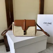 Stylish Celine Beige Canvas And Brown Leather Crossbody Bag For Fashion Lovers size:18×12×6cm #B54298