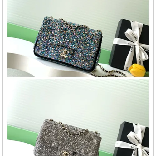 2026 Chanel Evening Bag  Dark Gray  Colorful Rhinestones  Luxurious  Stylish for Formal Events #B60136