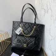 CHANEL Calfskin Quilted Pocket Shopping Tote Black #B48998