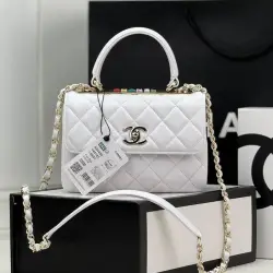 CHANEL Lambskin Lacquered Quilted Mini Trendy CC Tote Bag White #B50737