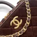 Chanel Burgundy Quilted Velvet Handbag With Top Handle And Gold Chain Strap size:11×20×8cm #B54338