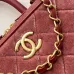 Chanel Burgundy Quilted Velvet Handbag With Top Handle And Gold Chain Strap size:11×20×8cm #B54338