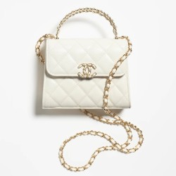 Chanel CLUTCH WITH CHAIN Grained Shiny Calfskin & Gold-Tone Metal White #999933475