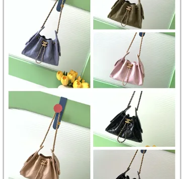 Chanel Hobo Shoulder Bag  Hippie Style Vintage Gold Coin Button Drawstring Bucket Bag #B59437