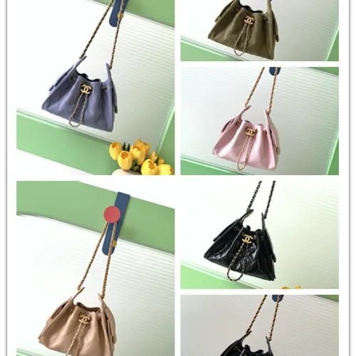 Chanel Hobo Shoulder Bag  Hippie Style Vintage Gold Coin Button Drawstring Bucket Bag #B59437