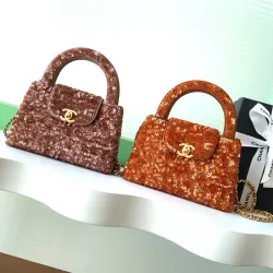 Chanel Sequined Top Handle Bags In Brown And Orange With Signature CC Logo size:13×19×7cm #B54334