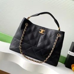 Chanel Shopping bag, Calfskin & gold-tone metal, black size:36×24×12cm #B53451