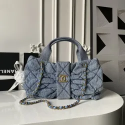 Chanel Women's Denim Handbag - Quilted Design, Blue Denim Fabric, Gold-Tone CC Logo & Chain Strap, Stylish Top-Handle Bag for Luxury Fashion #B56720