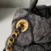 Chanel Women's Top Handle Bag - Gray Textured Fabric with Quilted Design, Gold-Tone CC Logo & Chain Strap, Luxurious Handbag for Fashion-Forward Style #B56721