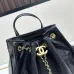 Small Hippie Backpack Drawstring Bucket Bag with Vintage Gold Coin Buttons and Diamond Pattern and Vintage Black and Gold Bag #B54474