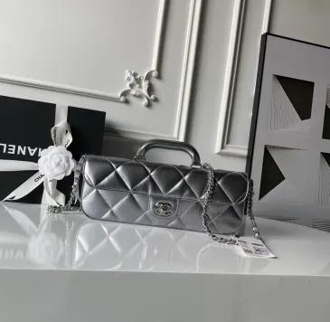 Chanel Silver black Quilted Top Handle Chain Shoulder Bag #B63805 Chanel Silver black Quilted Top Handle Chain Shoulder Bag #B63805