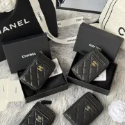 Chanel Classic Caviar Quilted Zip Card Holder Black Wallet #B48978