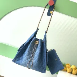 Chanel AS5293 Denim Quilted Hobo Bag with Chain Strap Size 30-26-14 #B62890