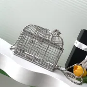 Chanel Birdcage minaudiere, Silver-tone metal & strass, silvery & crystal #B49015