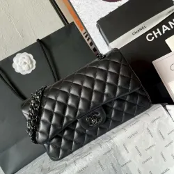 Chanel CC Black Quilted Lambskin Medium Classic Double Flap AAA+ Shoulder Bag #B54375