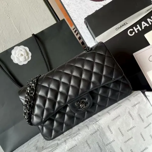 Chanel CC Black Quilted Lambskin Medium Classic Double Flap AAA+ Shoulder Bag #B54375