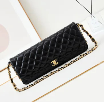 Chanel Lambskin Clutch Bag Rectangle Crossbody Gold-Tone Hardware Designer Handbag  #B49066