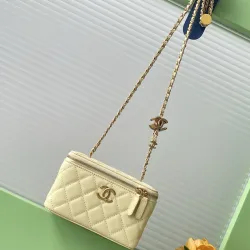 Chanel Quilted Caviar Leather Mini Vanity Bag With Gold Chain Strap And CC Logo size:9×17×8cm #B54336