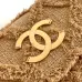 Chanel Women's Evening Bag - Beige Textured Fabric with Fringe Details, Gold-Tone CC Logo & Chain Strap, Luxury Clutch for Elegant Occasions #B56718