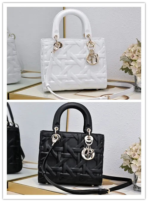 Dior Bag Graphic Cannage Calfskin Black/White #B48616