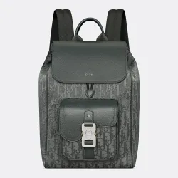 Dior Hit the Road Backpack with Flap – Anthracite Gray Oblique Jacquard & Grained Calfskin  #B59157