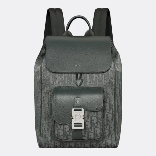 Dior Hit the Road Backpack with Flap – Anthracite Gray Oblique Jacquard & Grained Calfskin  #B59157