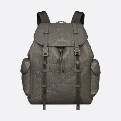 Dior Men's Grey Embossed Leather Backpack with Signature Hardware - Luxury Fashion for Urban & Travel Essentials A205 #B57298