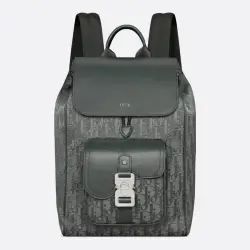 Dior Men's Grey Oblique Canvas & Grained Leather Backpack - Stylish Luxury for Daily & Travel Use H870 #B57297