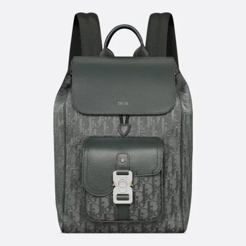 Dior Men's Grey Oblique Canvas & Grained Leather Backpack - Stylish Luxury for Daily & Travel Use H870 #B57297