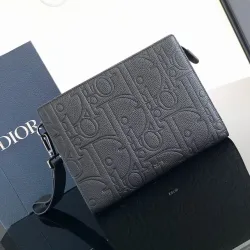 Dior Oblique Monogram Embossed Leather Pouch   Designer Wristlet Bag #B53376