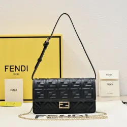 Chic Black Fendi Crossbody Bag With Embossed FF Motif And Chain Strap For Timeless Style size:21×5×11cm #B54263