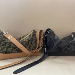 Fendi Brown And Beige FF Logo Jacquard Fabric Shoulder Bag With Leather Trims size:34×22 #B54259