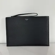 Fendi Pouch: Sleek Black Leather, Minimalist Logo, Redefining Timeless Elegance size:30×20cm #B54155