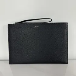 Fendi Pouch: Sleek Black Leather, Minimalist Logo, Redefining Timeless Elegance size:30×20cm #B54155