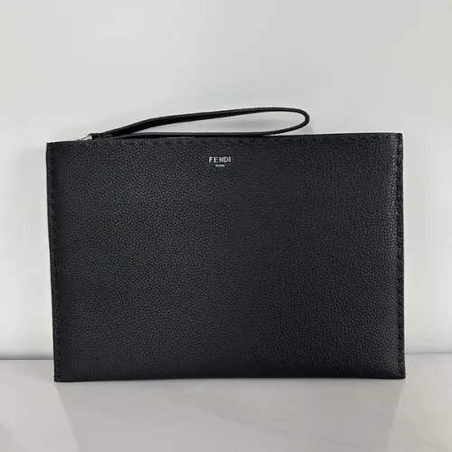 Fendi Pouch: Sleek Black Leather, Minimalist Logo, Redefining Timeless Elegance size:30×20cm #B54155