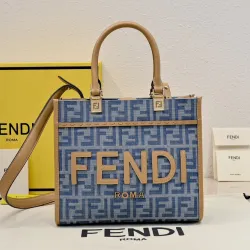 Fendi Roma Denim Tote Bag With Signature FF Pattern And Top Handles For Luxury Style Style size:24×12×23cm #B54264