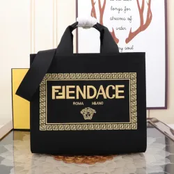 Fendi Tote: Textured Canvas, Gold Logo & Greek Key, Epitomizing Timeless Luxury size:35×17×31cm #B54153