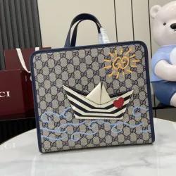 Children's printed GG tote bag in beige and blue #B52662