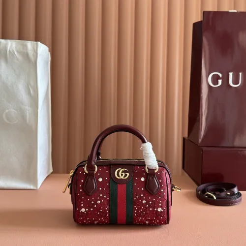 Gucci 781490 Mini Boston Top Handle Bag - Wine Red with Crystal Embellishments & Web Stripe #B60516
