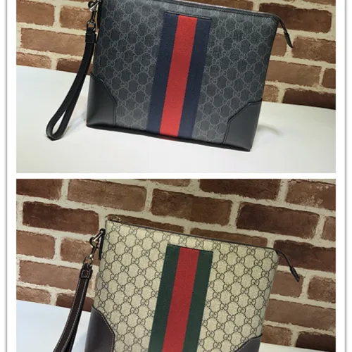 Gucci GG Canvas Web Stripe Clutch 523603 Beige 30.5x24x4.5cm #B62936