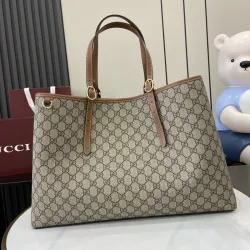 Gucci GG Emblem maxi tote bag in beige and dark brown fabric #B50893