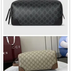 Gucci GG Emblem medium toiletry case in black fabric size:28×14×14cm #B53868