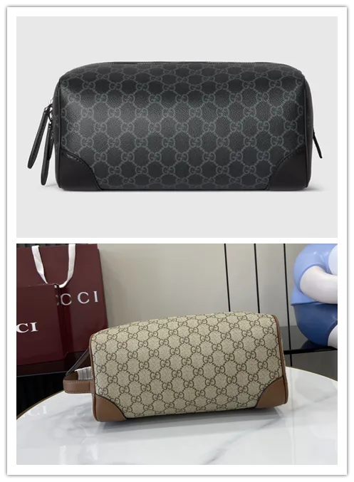 Gucci GG Emblem medium toiletry case in black fabric size:28×14×14cm #B53868