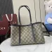 Gucci GG Emblem medium tote bag in beige and dark brown fabric  #B50894