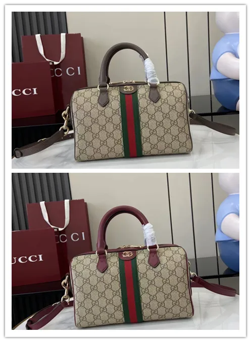 Gucci Ophidia large boston bag in beige and brown GG fabric size:25×17×14cm #B53692