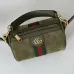 Gucci Vintage-Inspired Olive Green Canvas Crossbody Bag with Red-Green Web Stripe & Gold Hardware #B55972